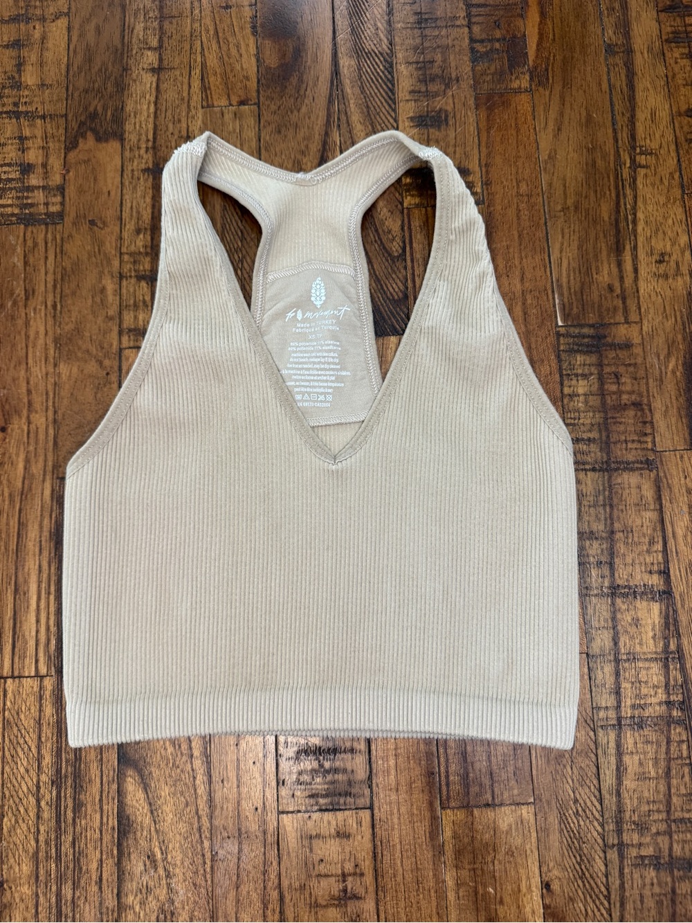 Free People Movement Ribbed V-Neck Racerback Crop Top - Beige Size XS
